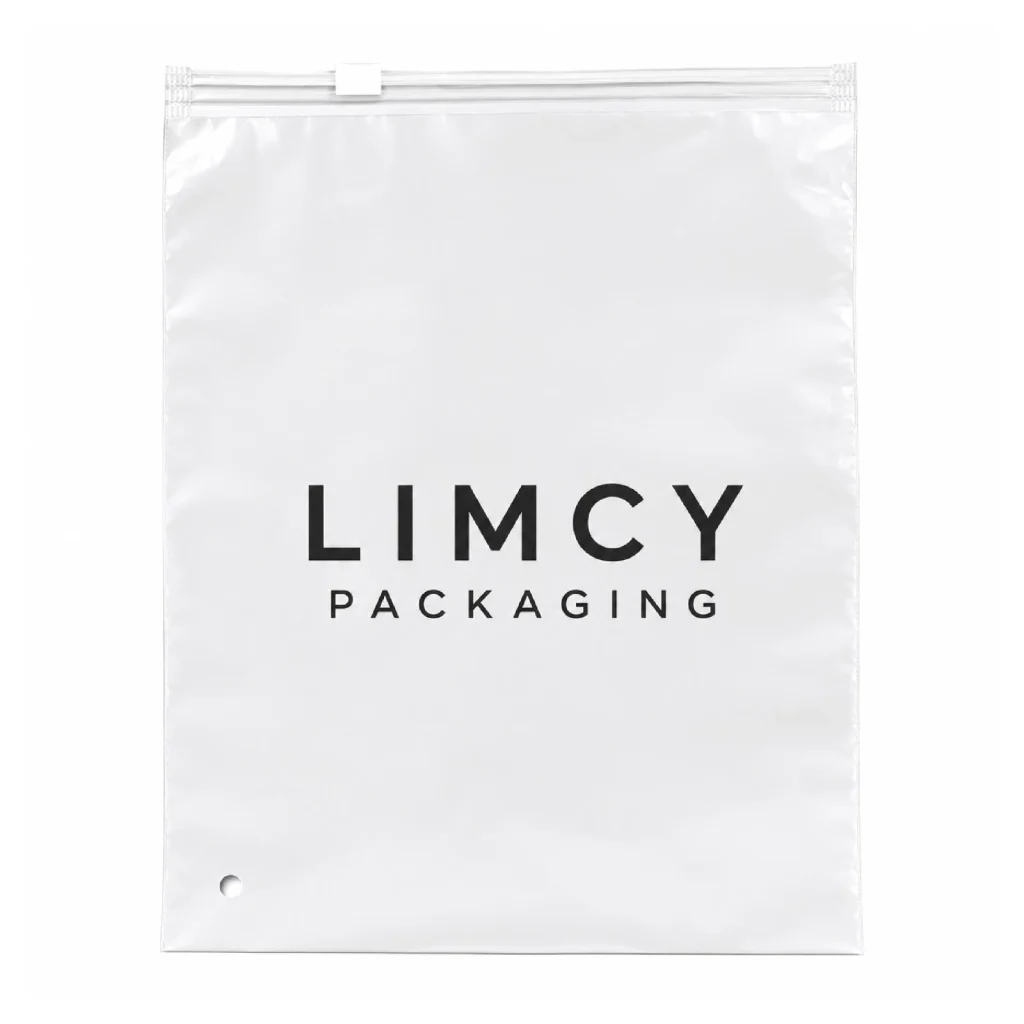 Custom zipper bag for secure packaging and garment protection.