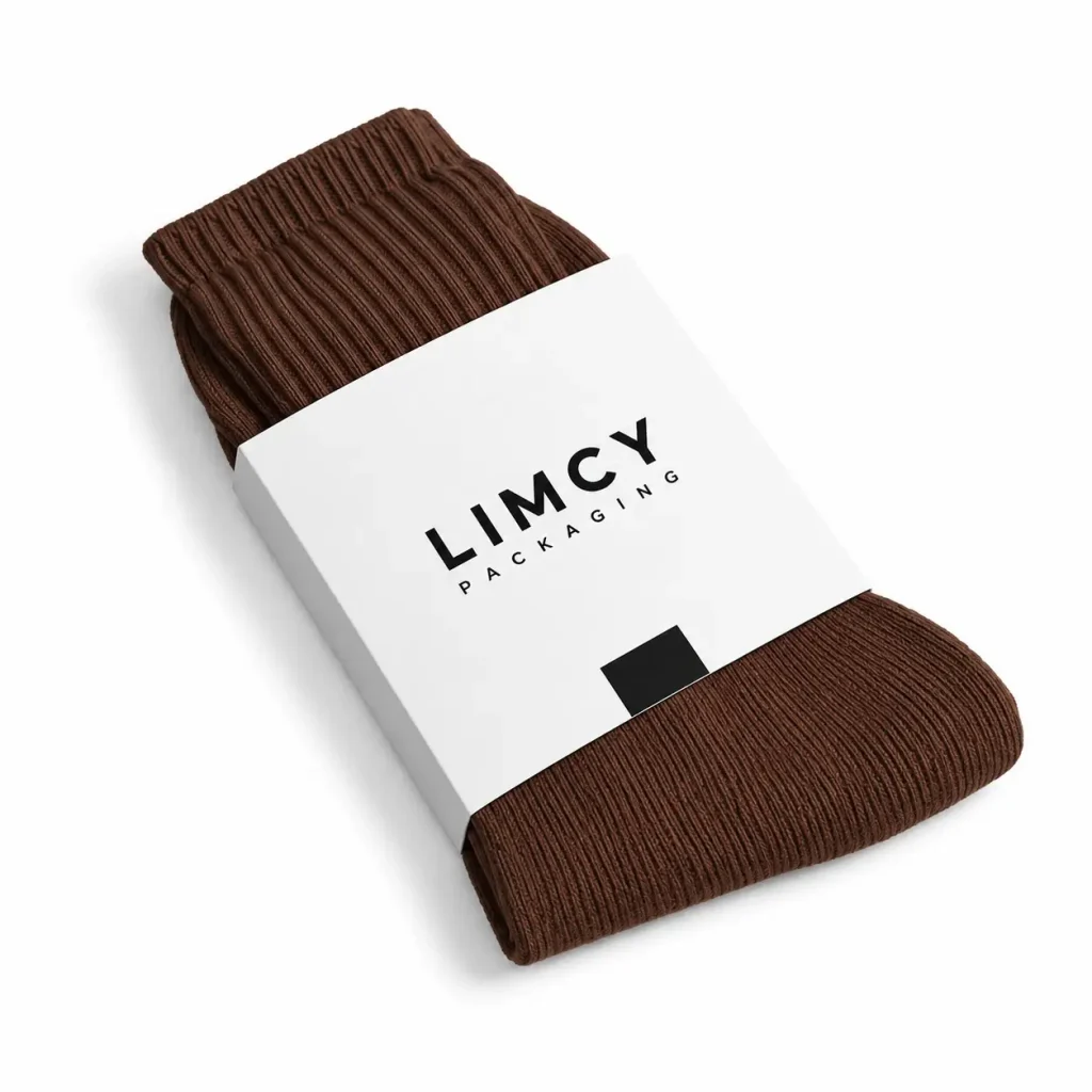 White custom belly band sleeve for folded knitwear apparel packaging.