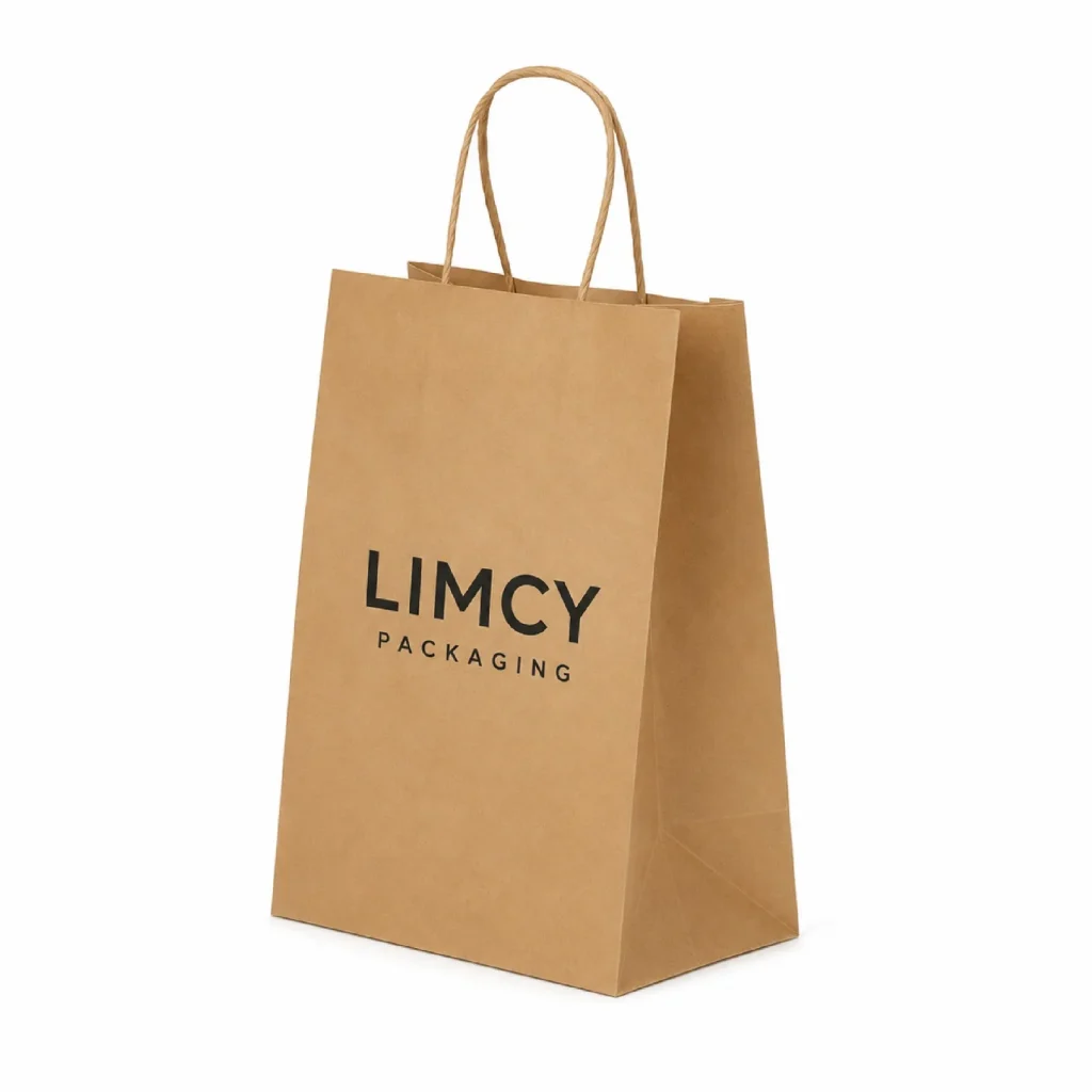 Kraft paper bag for eco-friendly apparel bags and retail shopping.