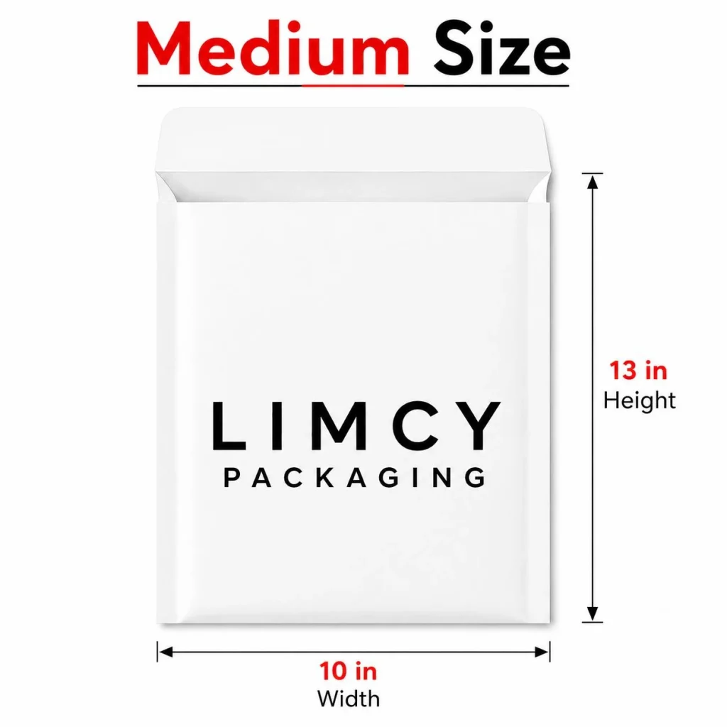 Medium paper mailer bag measuring 10 x 13 inches for shipping shirts, dresses, polos, and folded clothing.