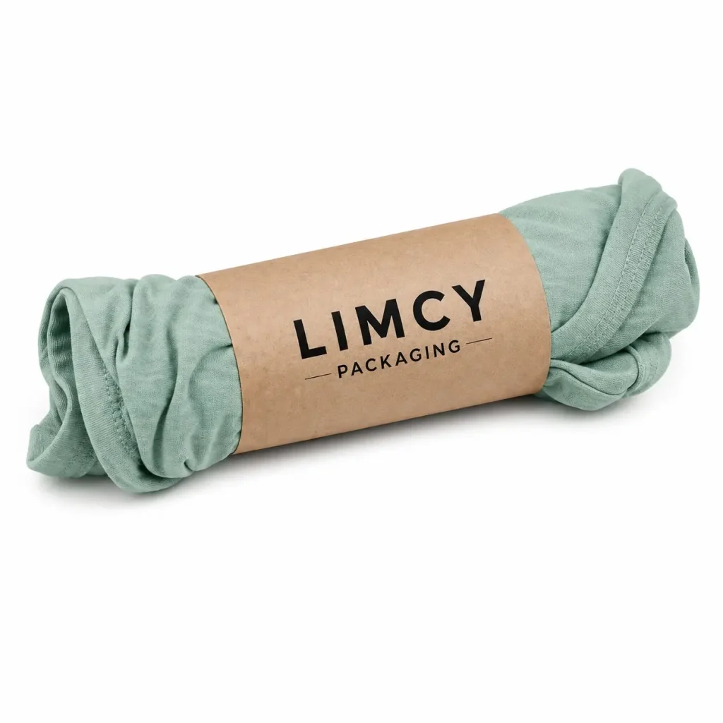 Rolled apparel wrapped with a custom belly band for premium clothing packaging
