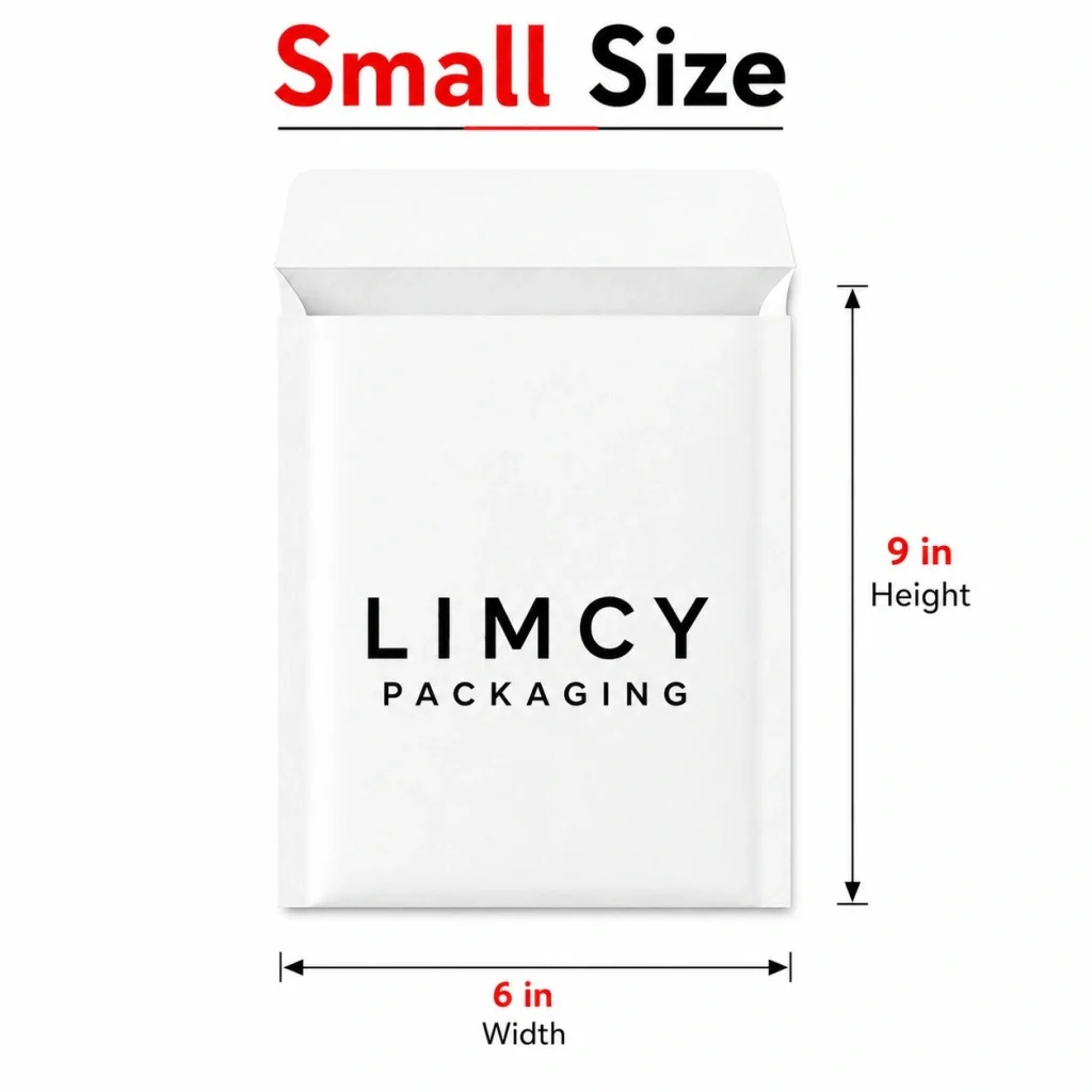 Small paper bag measuring 6 x 9 inches for shipping t-shirts, socks, and lightweight garments.