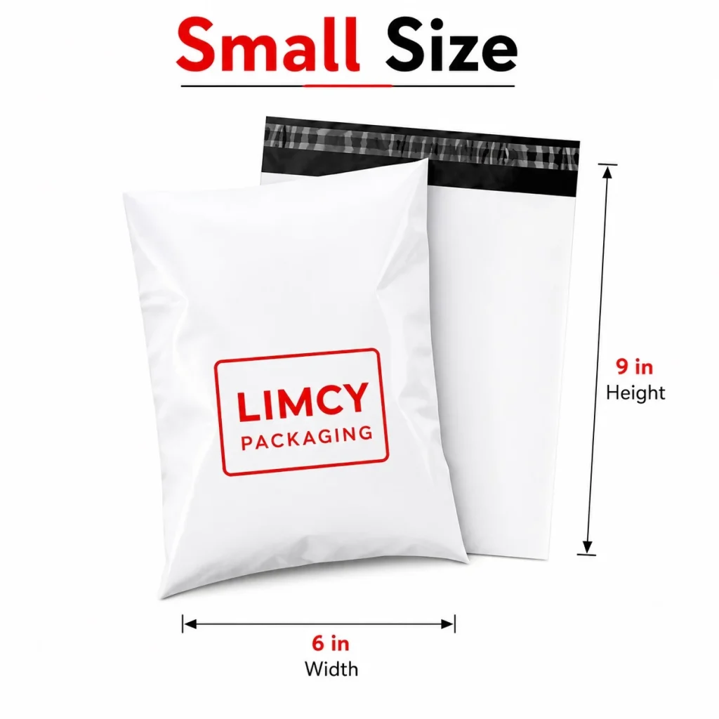 Small 6 × 9 inch poly mailer bag for jewelry, accessories, and small beauty products.