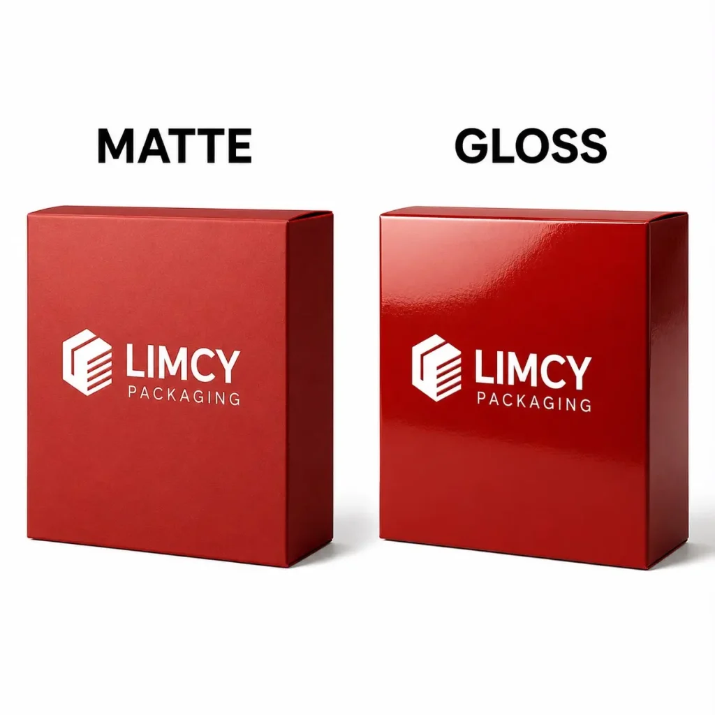 Matte vs glossy finish comparison on custom red packaging boxes