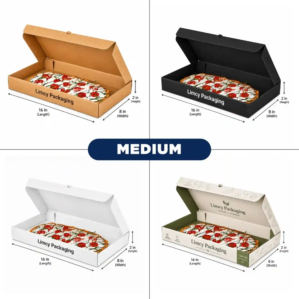 Medium custom flatbread box, 16 x 8 x 2 inches, for café and takeout flatbread orders