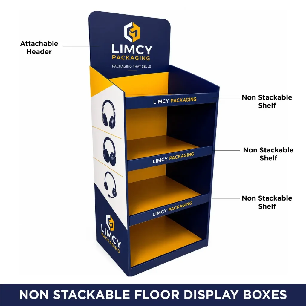 Non-stackable corrugated floor rack for retail products.