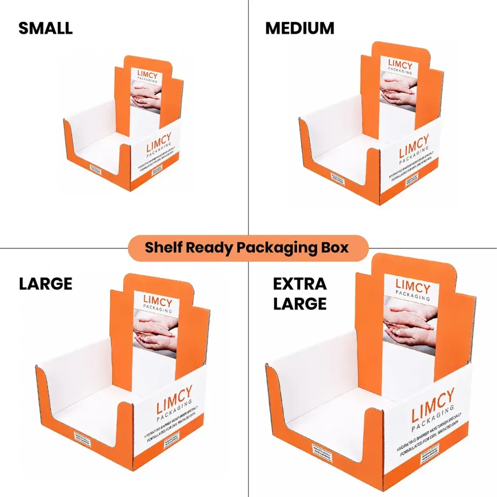Shelf-ready packaging box sizes from small to extra large
