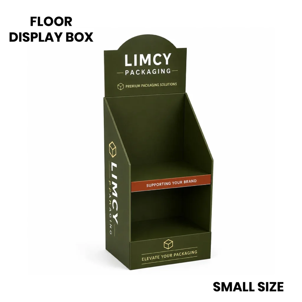 Small floor display box for compact retail products