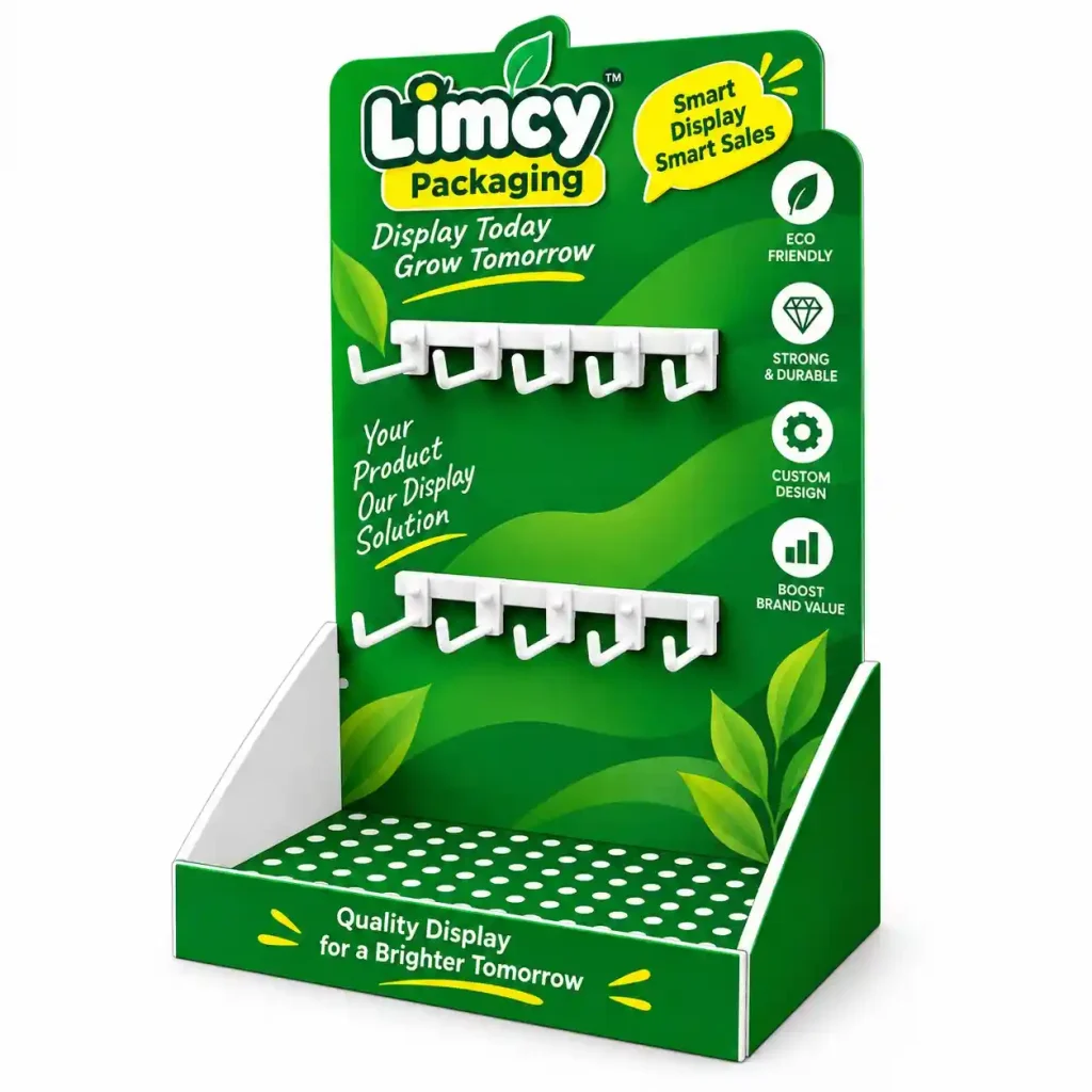 Countertop display box with hooks for small retail products