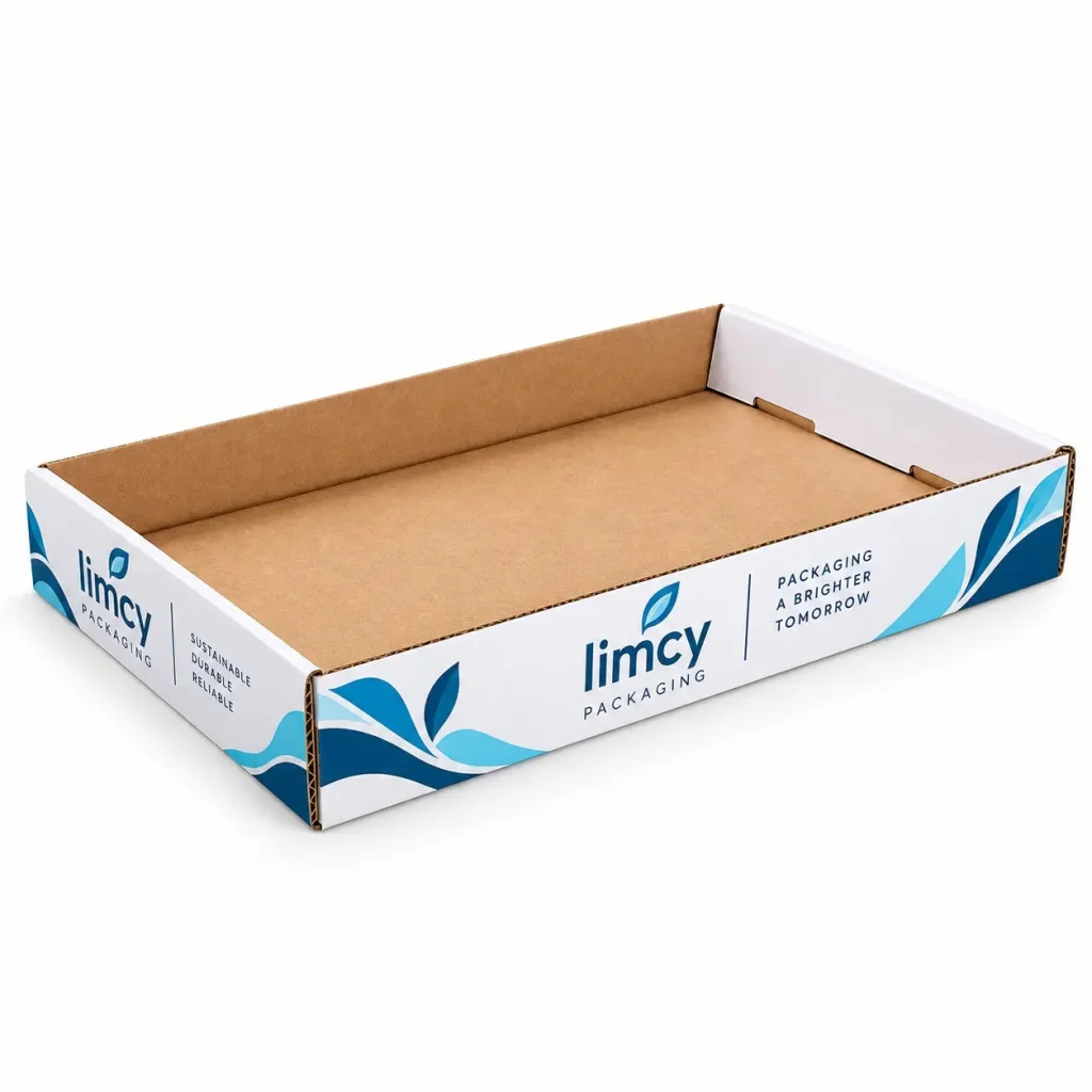 Kraft cardboard PDQ tray display with printed exterior panels