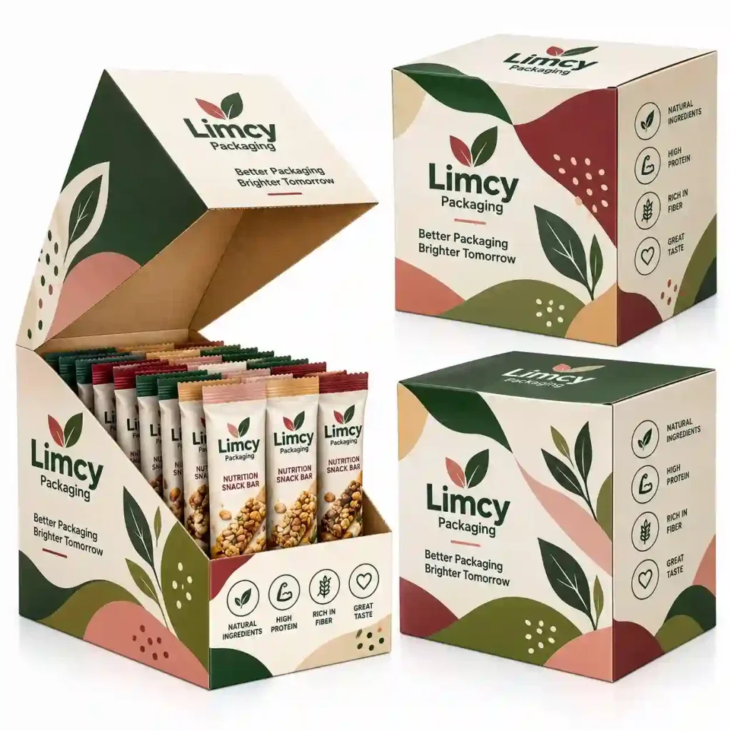 Cardboard PDQ tray display box for snack bars with tear-away retail packaging