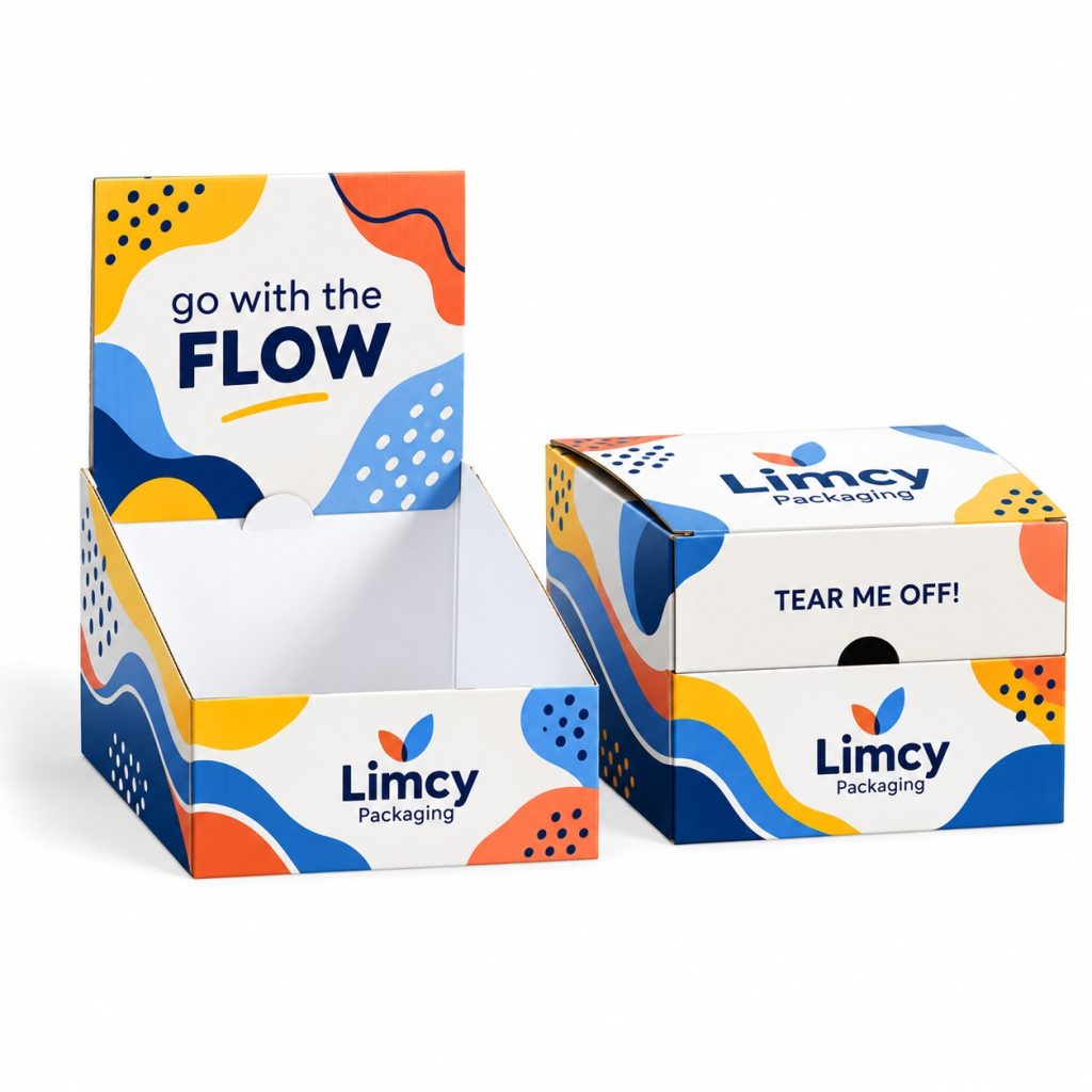 Tear-away cardboard display box for shelf-ready retail packaging with easy-open design