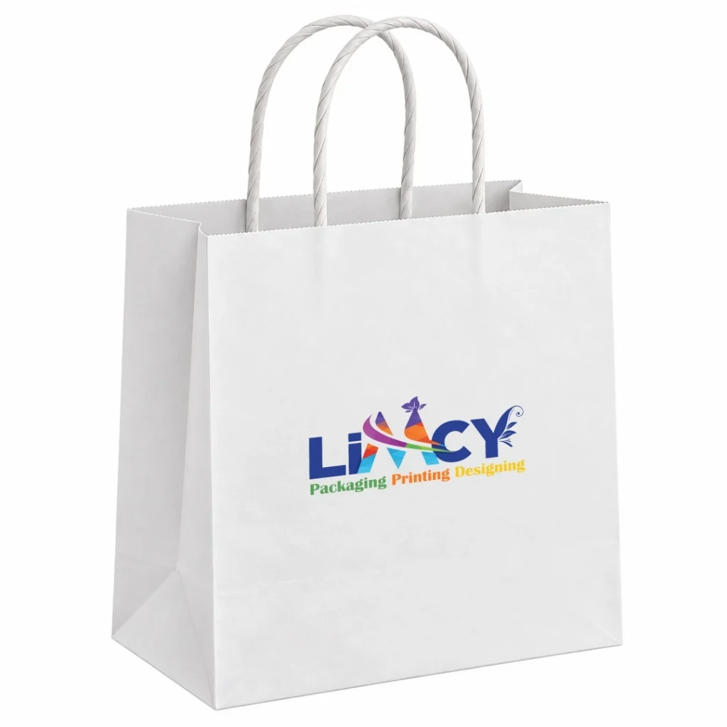 White kraft bag with twisted handles and full-color Limcy logo